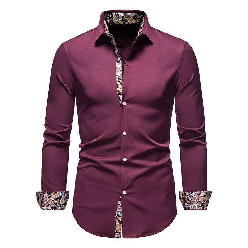 Men's Dress Shirt - Paisley Contrast Lining and Tailored Slim Fit