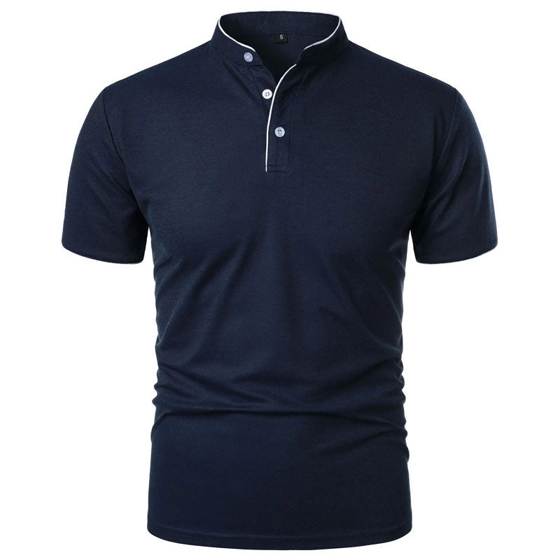 Men's Polo Shirt - Grandad Collar with Contrast Piping