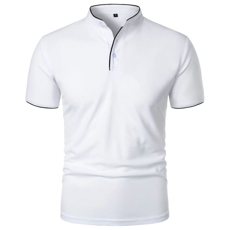 Men's Polo Shirt - Grandad Collar with Contrast Piping