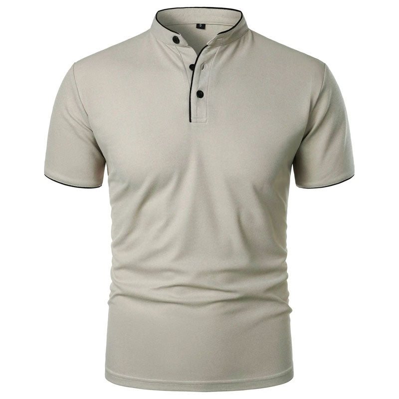 Men's Polo Shirt - Grandad Collar with Contrast Piping