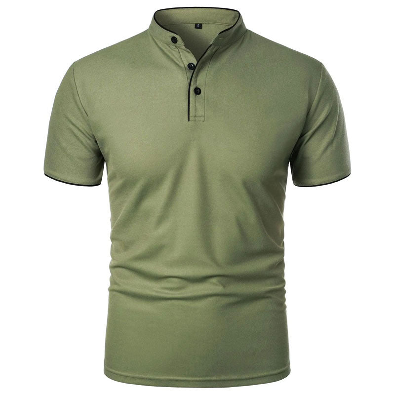 Men's Polo Shirt - Grandad Collar with Contrast Piping
