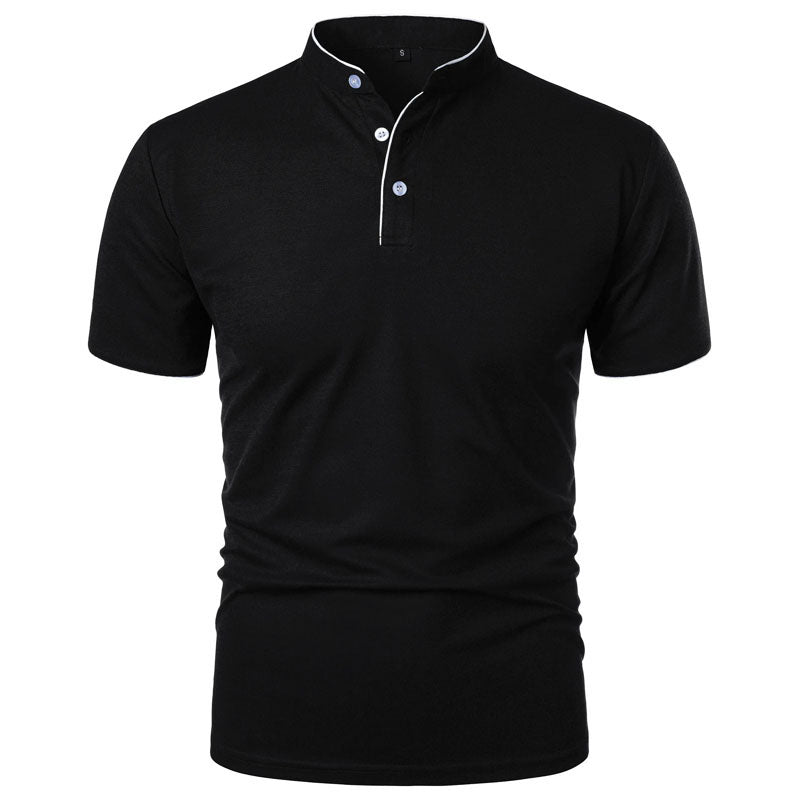 Men's Polo Shirt - Grandad Collar with Contrast Piping