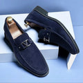Men's Loafers - Metal Buckle and Apron Stitched Detail