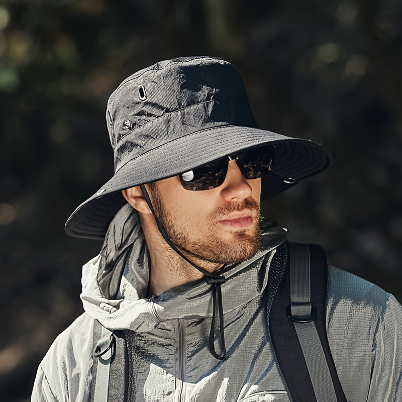Men's Sun Hat - Wide Brim Design with Adjustable Toggle and Breathable Vent Detail