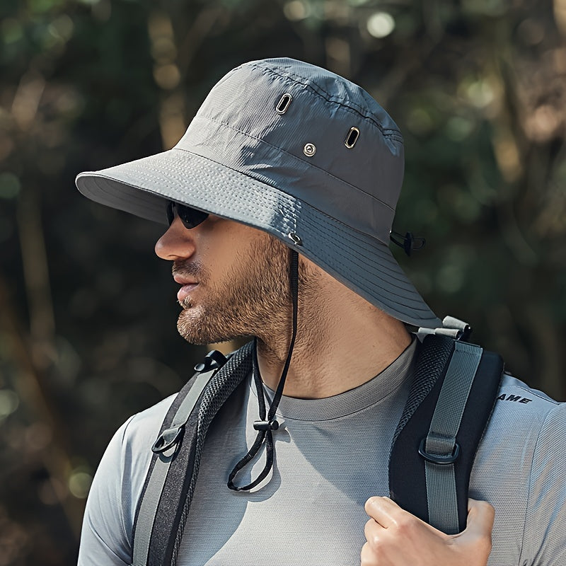 Men's Sun Hat - Wide Brim Design with Adjustable Toggle and Breathable Vent Detail