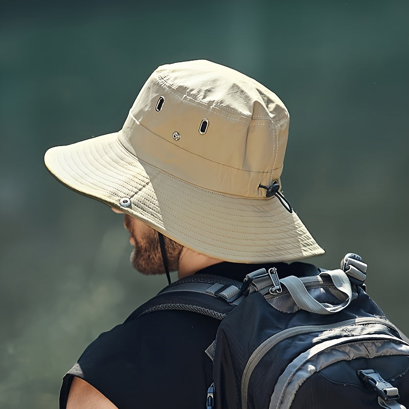 Men's Sun Hat - Wide Brim Design with Adjustable Toggle and Breathable Vent Detail
