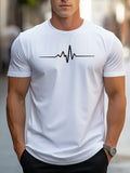 Men's T-Shirt - Heartbeat Graphic Print and Classic Crew Neck Detail