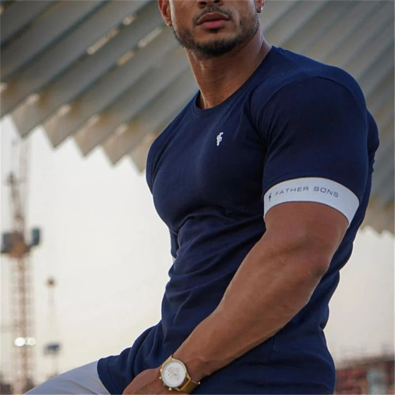 Men's T-Shirt - Muscle Fit Short Sleeve with Contrast Cuff Detail