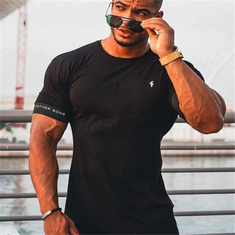 Men's T-Shirt - Muscle Fit Short Sleeve with Contrast Cuff Detail