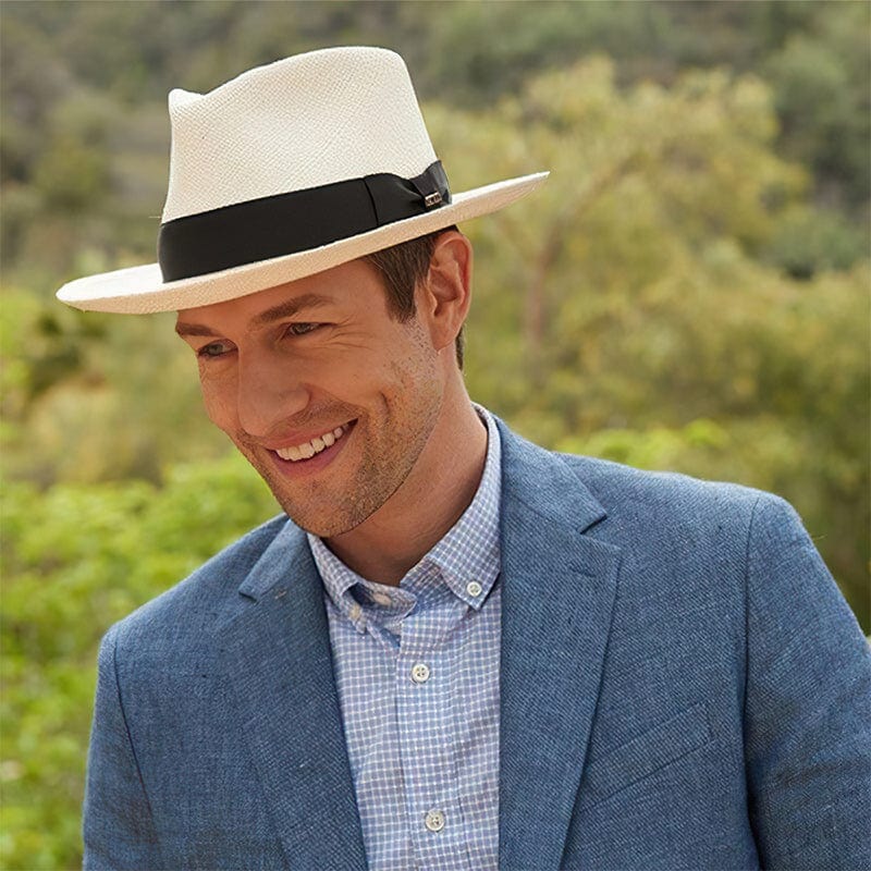 Men's Panama Hat - Woven Texture with Contrast Band and Wide Brim Detail