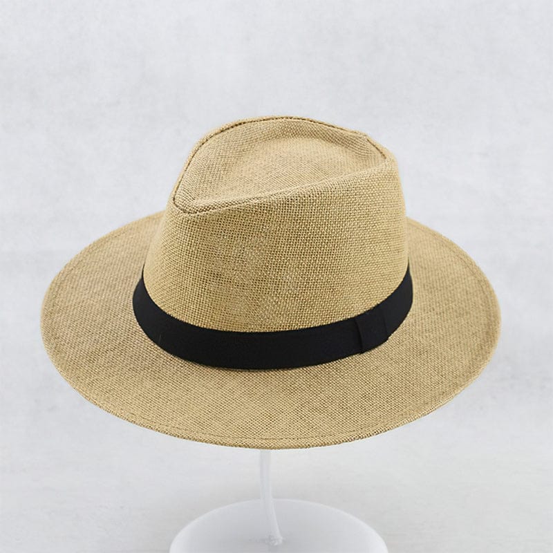 Men's Panama Hat - Woven Texture with Contrast Band and Wide Brim Detail
