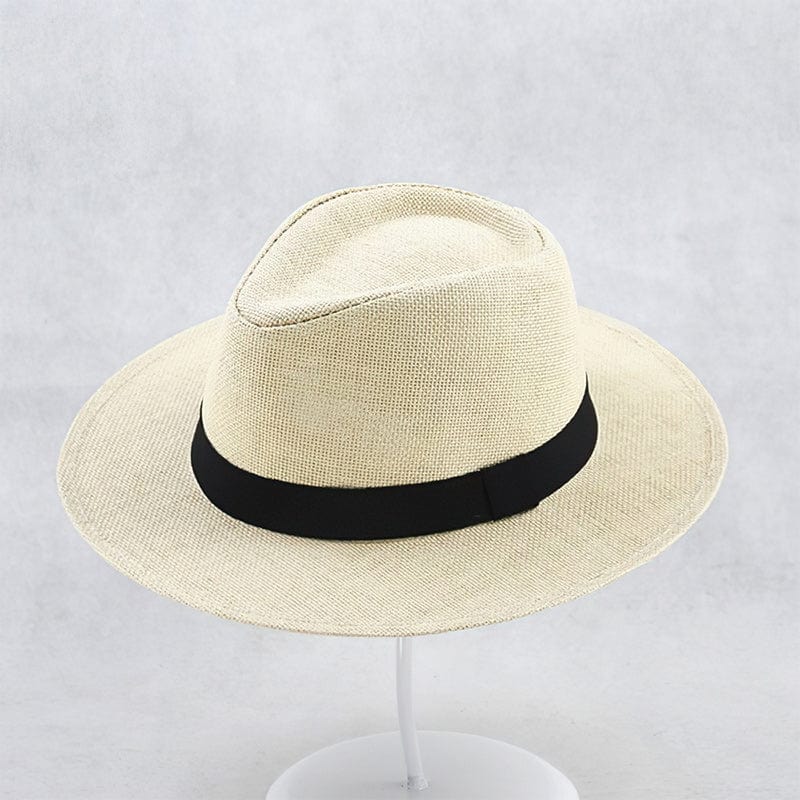 Men's Panama Hat - Woven Texture with Contrast Band and Wide Brim Detail