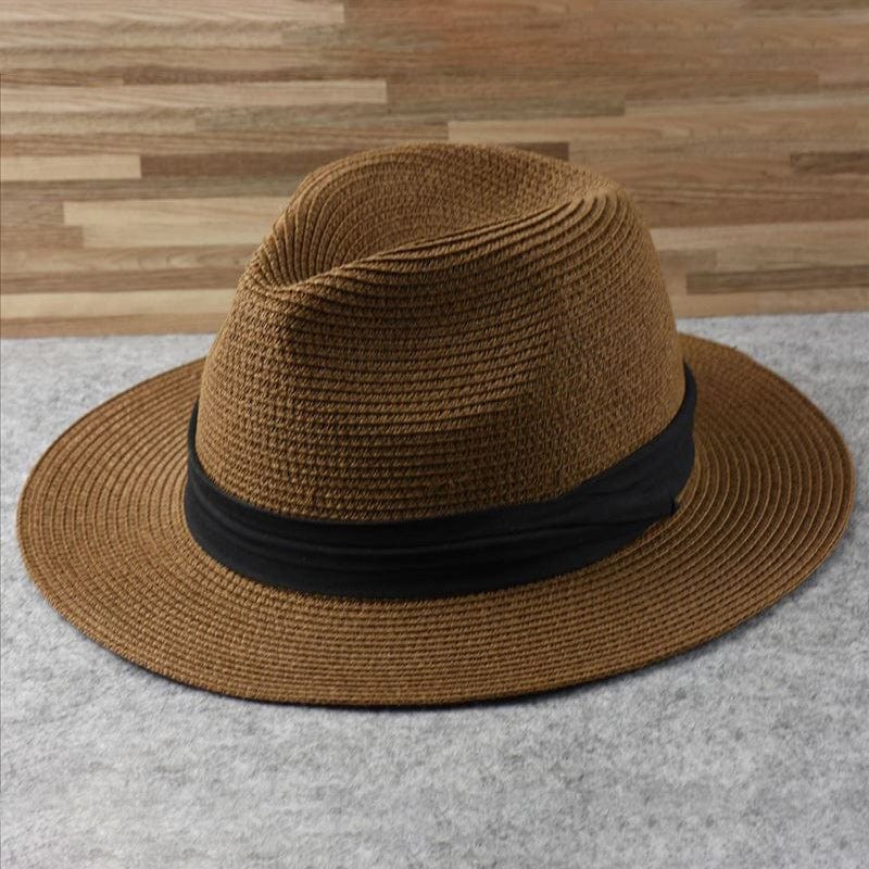 Men's Panama Hat - Woven Texture with Contrast Band and Wide Brim Detail