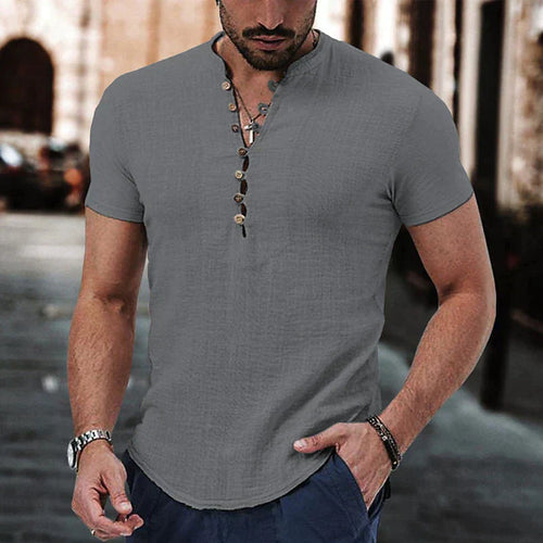 Breathable Linen Henley Shirt for Men
