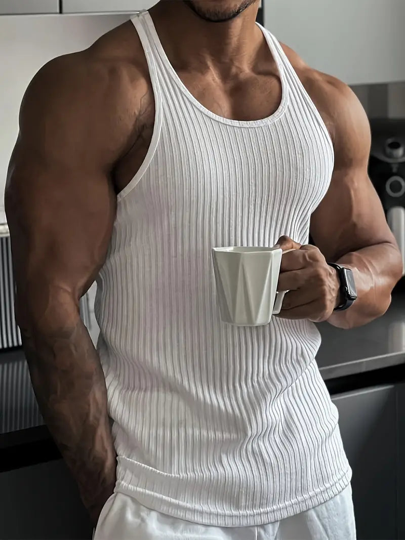 Men's Vest - Ribbed Knit Design and Muscle Fit Sleeveless Detail