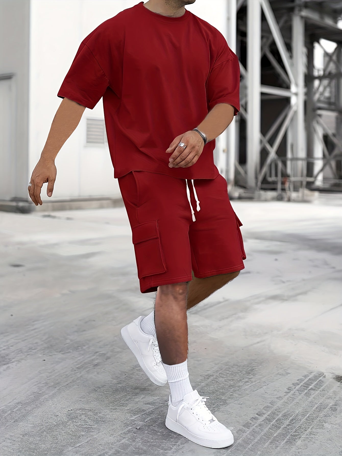 Casual T-shirt and Cargo Shorts Set for Men