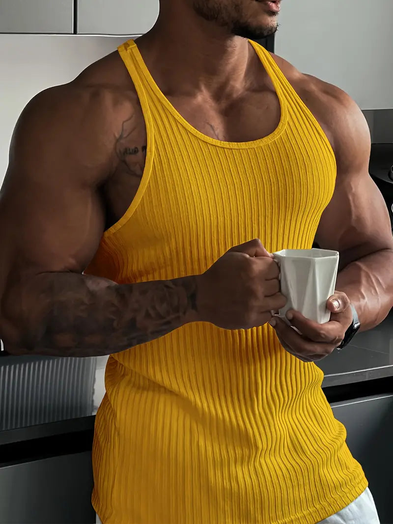 Men's Vest - Ribbed Knit Design and Muscle Fit Sleeveless Detail