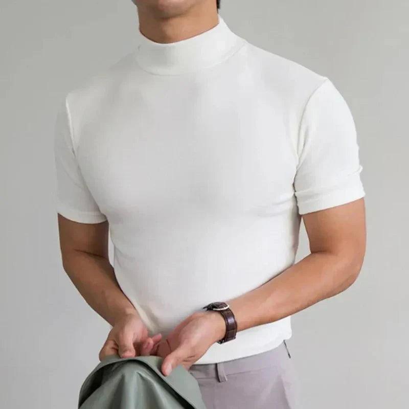Men's Mock Neck T-Shirt - Short Sleeve Design and Slim Fit High Collar Detail