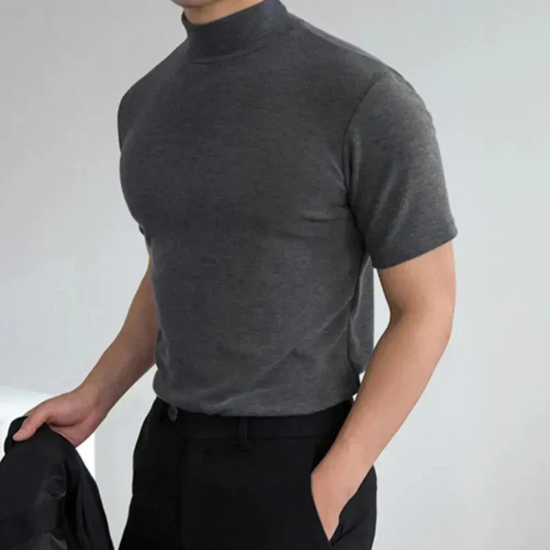 Men's Mock Neck T-Shirt - Short Sleeve Design and Slim Fit High Collar Detail