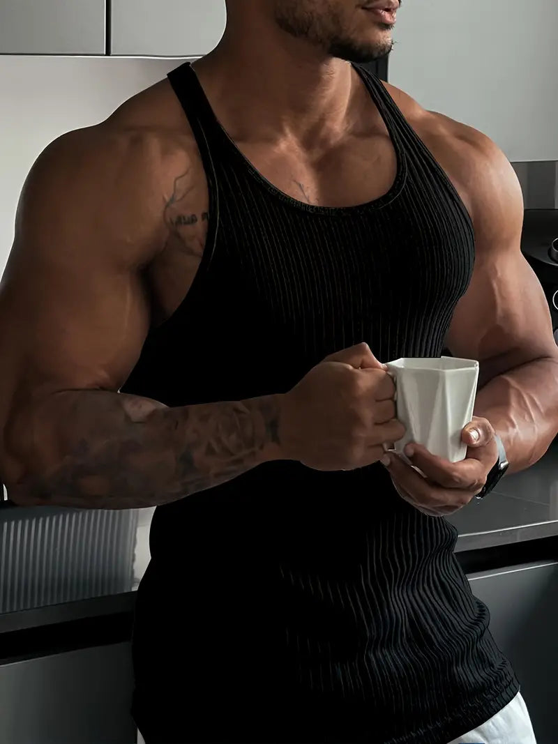 Men's Vest - Ribbed Knit Design and Muscle Fit Sleeveless Detail