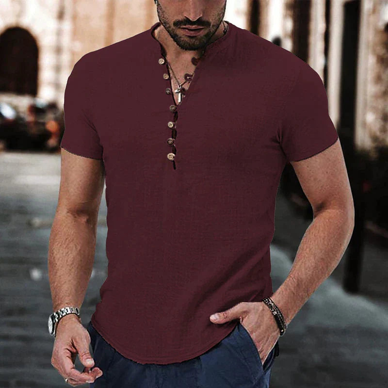 Breathable Linen Henley Shirt for Men