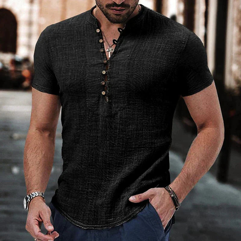 Breathable Linen Henley Shirt for Men
