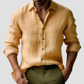 Men's Linen Shirt - Long Sleeve and Button-Down Front Detail