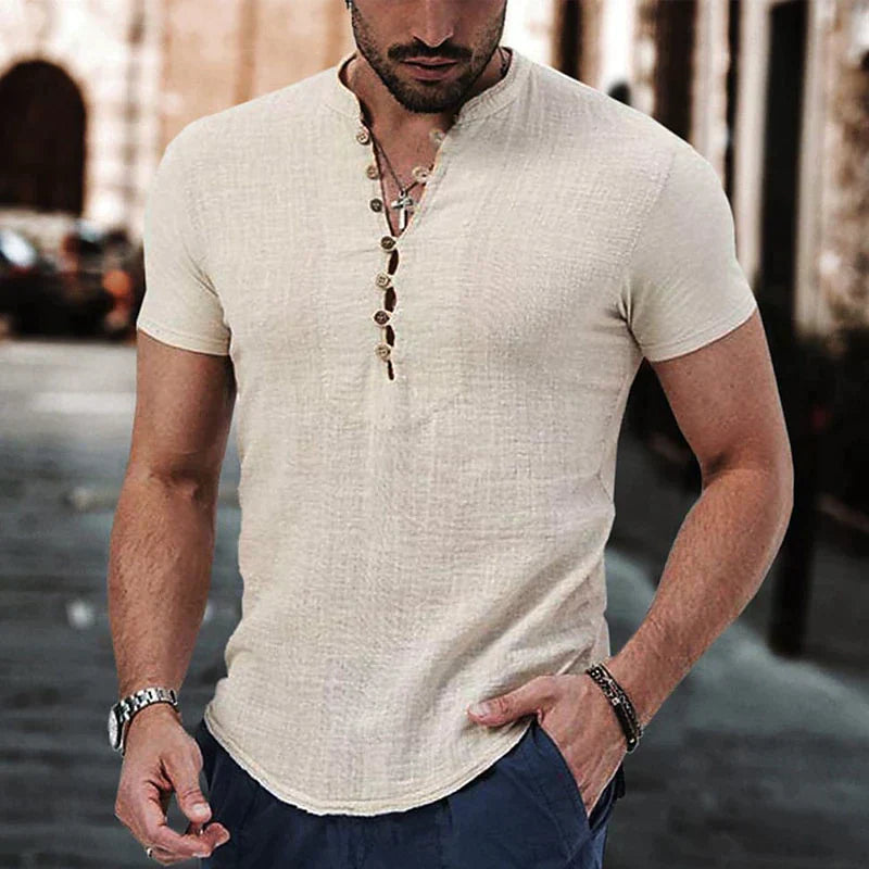 Breathable Linen Henley Shirt for Men