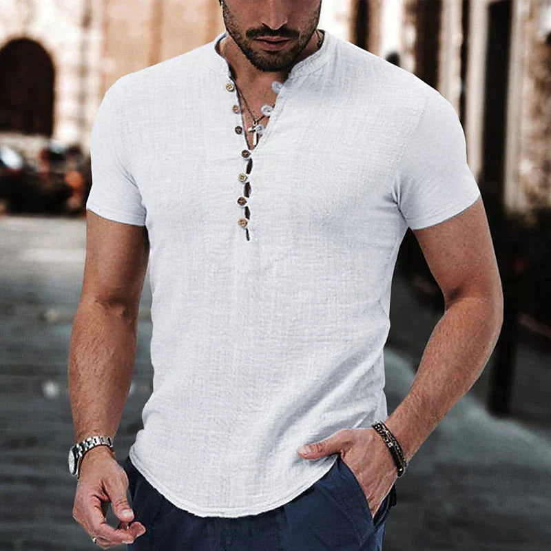Breathable Linen Henley Shirt for Men